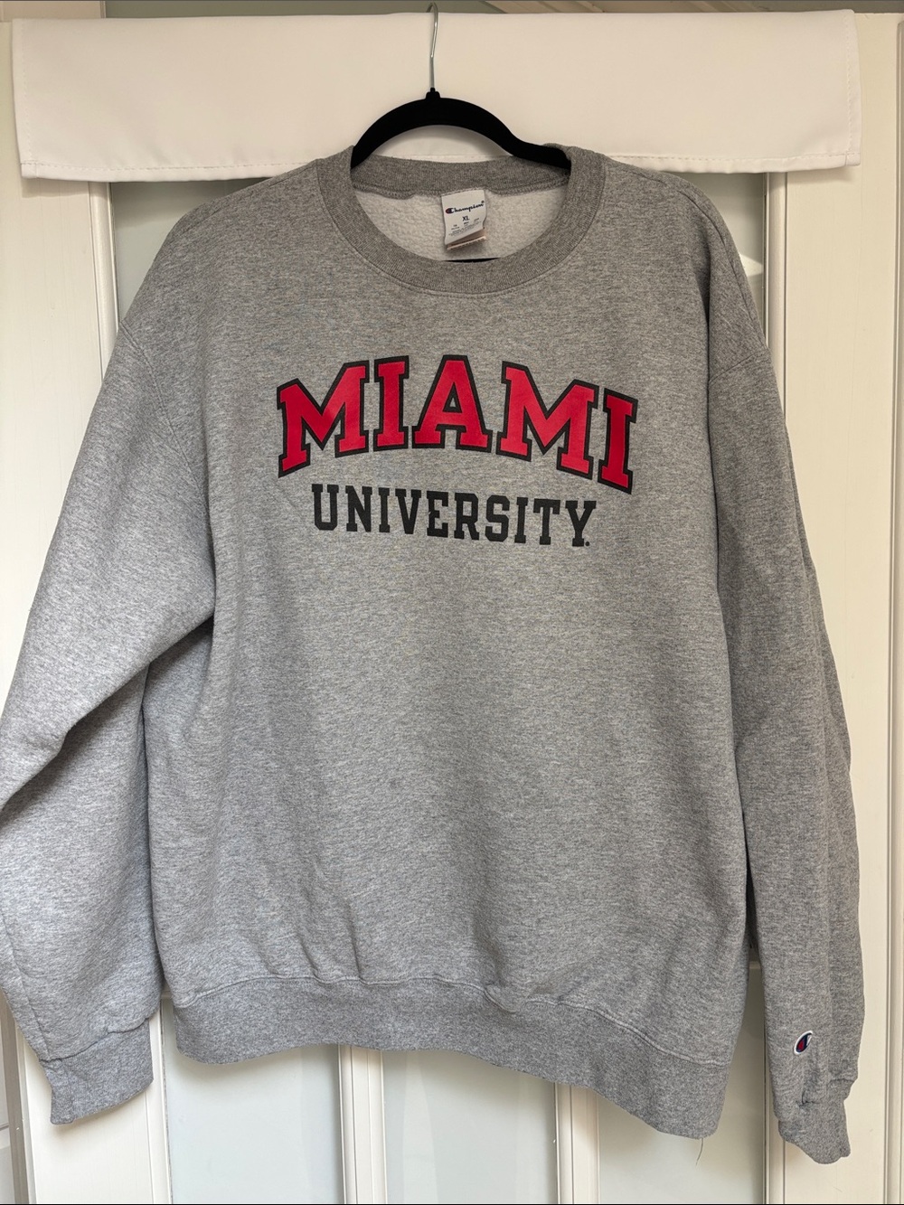 Champion Gray Miami University Crewneck Sweatshirt with Red Logo